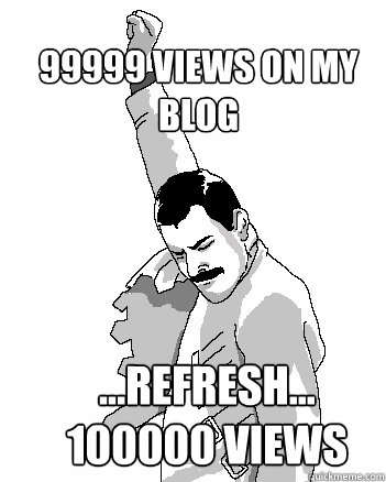 99999 views on my blog ...REFRESH...
100000 views  Freddie Mercury