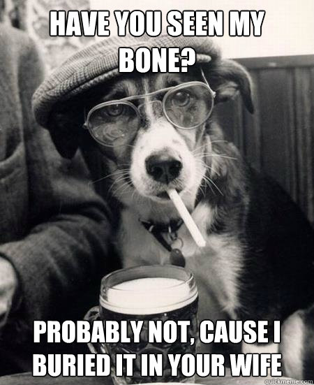 Have you seen my bone? Probably not, cause I buried it in your wife  Hipster Dog