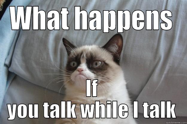 WHAT HAPPENS IF YOU TALK WHILE I TALK Grumpy Cat