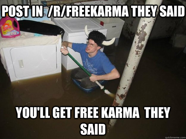 post in  /r/freekarma they said you'll get free karma  they said   Do the laundry they said