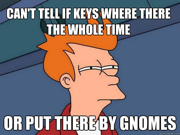 Can't tell if keys where there the whole time OR PUT THERE BY GNOMES  Futurama Fry