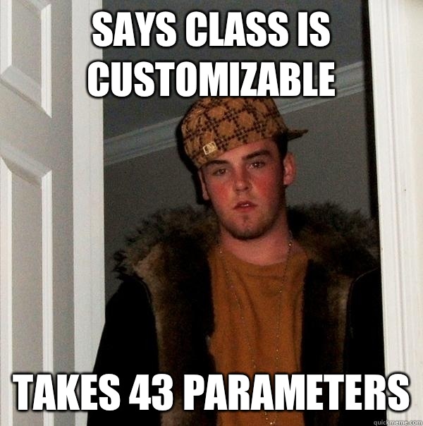 Says class is customizable Takes 43 parameters  Scumbag Steve