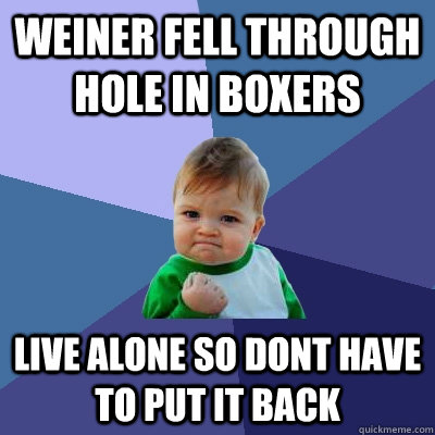 WeiNER FELL THROUGH HOLE IN BOXERS LIVE ALONE SO DONT HAVE TO PUT IT BACK  Success Kid