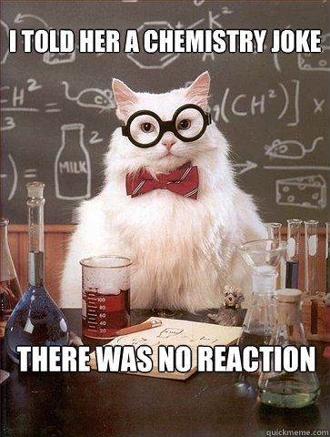 I TOLD HER A CHEMISTRY JOKE THERE WAS NO REACTION  Chemistry Cat