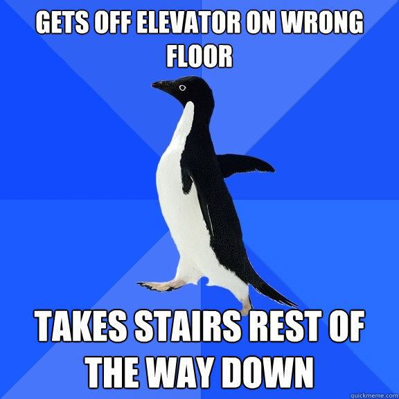 Gets off elevator on wrong floor takes stairs rest of the way down - Gets off elevator on wrong floor takes stairs rest of the way down  Socially Awkward Penguin