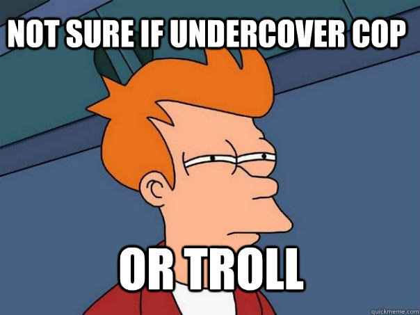 Not sure if undercover cop Or troll  Futurama Fry