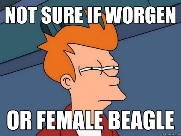 Not sure if worgen or female beagle  Futurama Fry