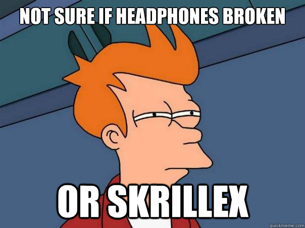 Not sure if headphones broken or skrillex  Futurama Fry