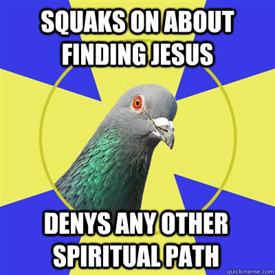 squaks on about finding jesus denys any other spiritual path  Religion Pigeon