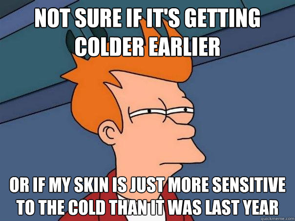 not sure if it's getting colder earlier or if my skin is just more sensitive to the cold than it was last year - not sure if it's getting colder earlier or if my skin is just more sensitive to the cold than it was last year  Futurama Fry