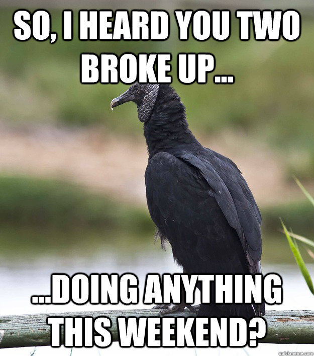 So, I heard you two broke up... ...doing anything this weekend?  