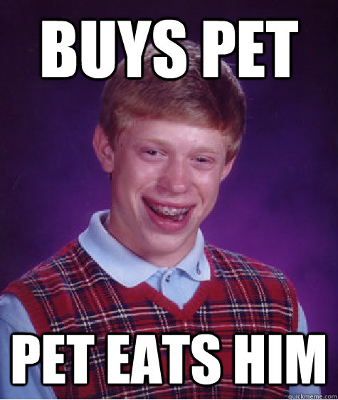 buys pet pet eats him  Bad Luck Brian