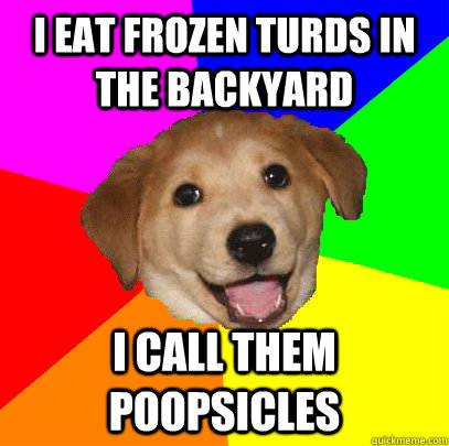 I eat frozen turds in the backyard I call them poopsicles  Advice Dog