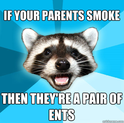 IF YOUR PARENTS SMOKE THEN THEY'RE A PAIR OF ENTS  Lame Pun Coon