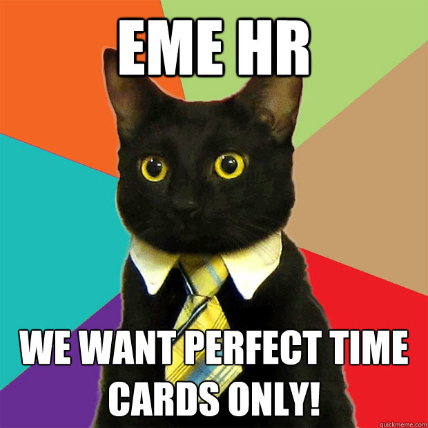 EME HR We want perfect time cards only!  Business Cat