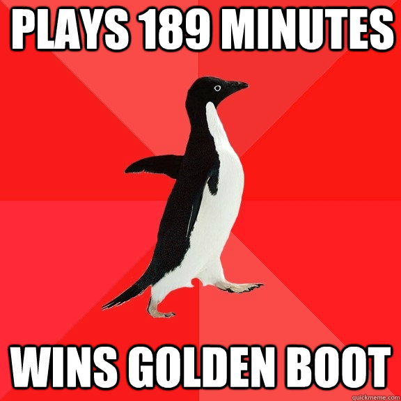 Plays 189 minutes Wins golden boot  Socially Awesome Penguin