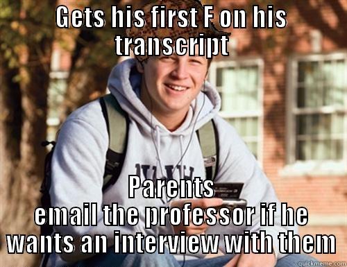 GETS HIS FIRST F ON HIS TRANSCRIPT PARENTS EMAIL THE PROFESSOR IF HE WANTS AN INTERVIEW WITH THEM College Freshman