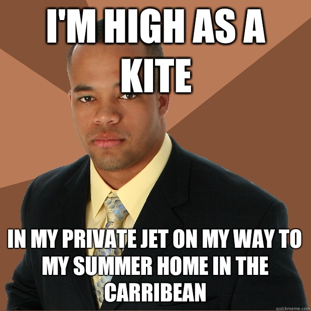 I'm high as a kite In my private jet on my way to my summer home in the carribean  Successful Black Man