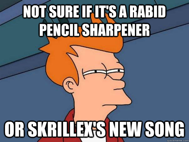 Not sure if it's a rabid pencil sharpener or Skrillex's new song  Futurama Fry