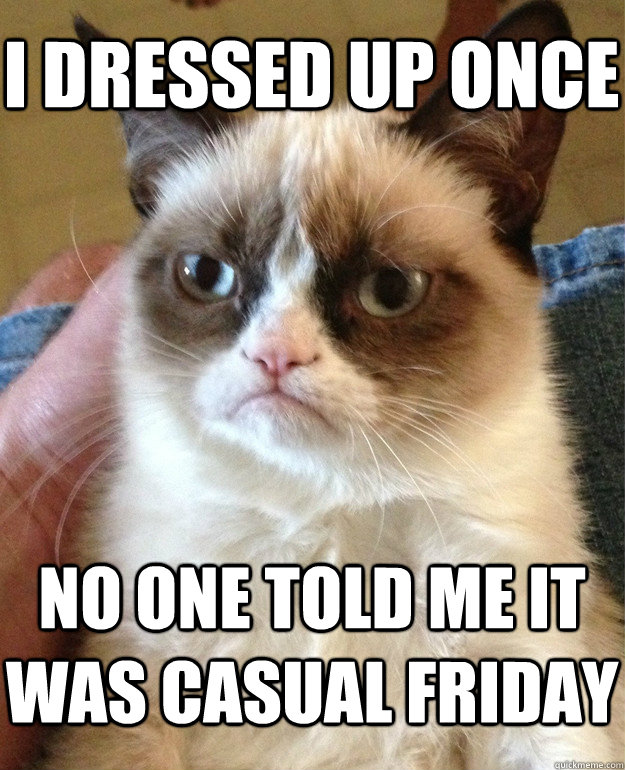 I dressed up once no one told me it was casual friday - I dressed up once no one told me it was casual friday  Grumpy Cat