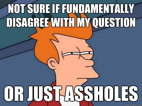 NOT SURE IF FUNDAMENTALLY DISAGREE WITH MY QUESTION OR JUST ASSHOLES  Futurama Fry