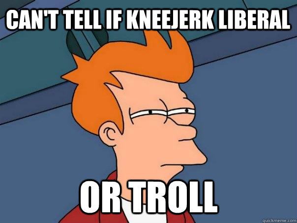 CAN'T TELL IF KNEEJERK LIBERAL OR TROLL  Futurama Fry