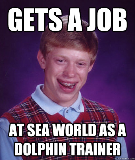 Gets a Job at sea world as a dolphin trainer  - Gets a Job at sea world as a dolphin trainer   Bad Luck Brian