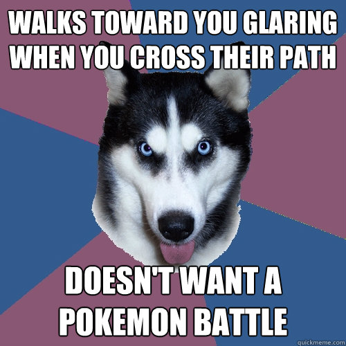 Walks toward you glaring when you cross their path Doesn't want a Pokemon Battle  Creeper Canine