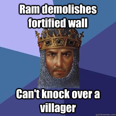 Ram demolishes fortified wall Can't knock over a villager  Age of Empires