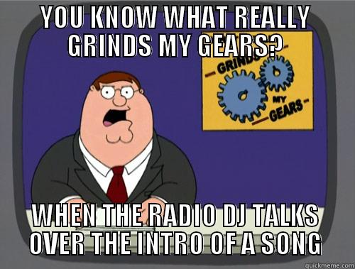 YOU KNOW WHAT REALLY GRINDS MY GEARS? WHEN THE RADIO DJ TALKS OVER THE INTRO OF A SONG Grinds my gears