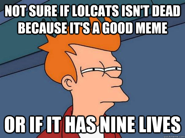 Not sure if lolcats isn't dead because it's a good meme or if it has nine lives  Futurama Fry