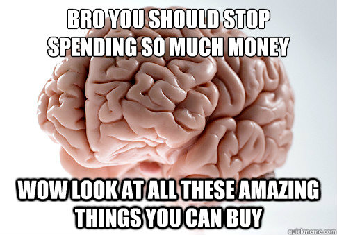 bro you should stop 
spending so much money wow look at all these amazing things you can buy  Scumbag Brain