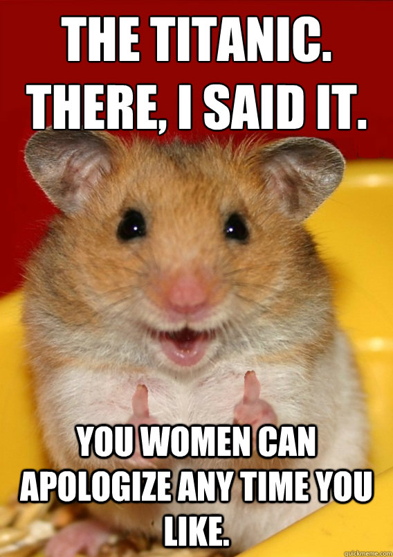 the titanic.
there, i said it. you women can apologize any time you like.  Rationalization Hamster