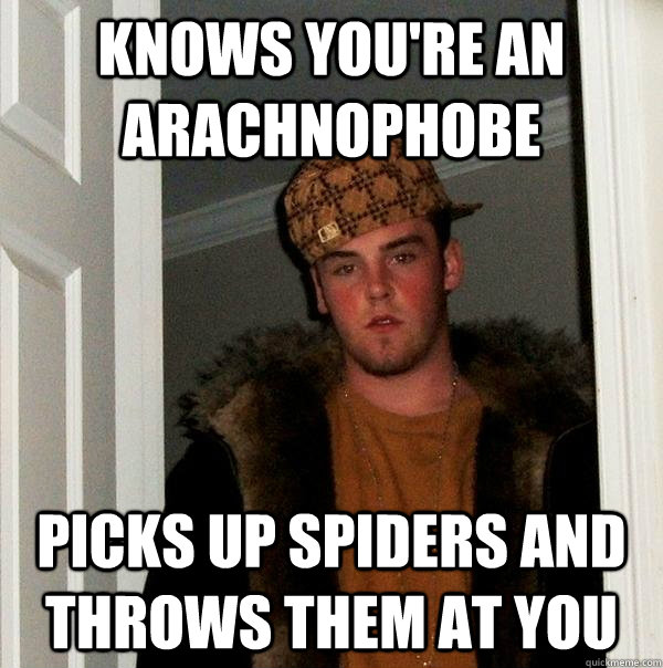 Knows you're an arachnophobe Picks up spiders and throws them at you  Scumbag Steve