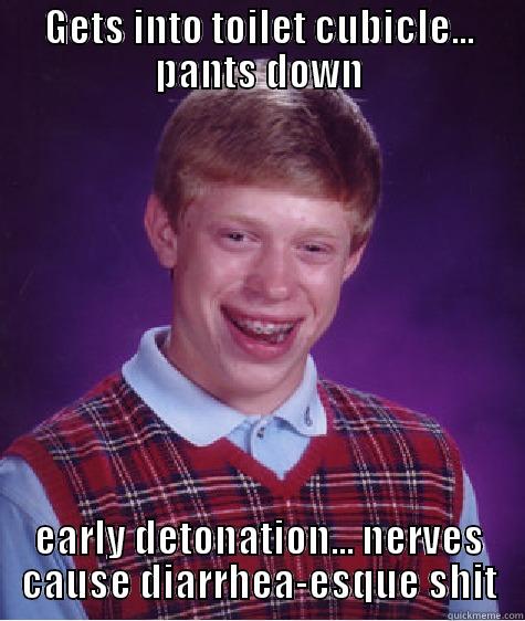 sf sddfs s sd - GETS INTO TOILET CUBICLE... PANTS DOWN EARLY DETONATION... NERVES CAUSE DIARRHEA-ESQUE SHIT Bad Luck Brian