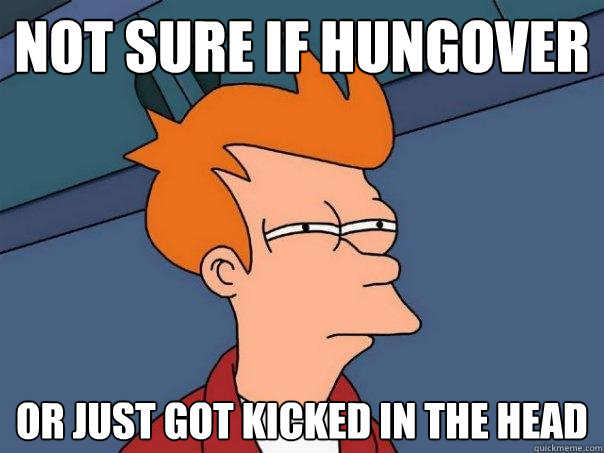 not sure if hungover Or just got kicked in the head - not sure if hungover Or just got kicked in the head  Futurama Fry