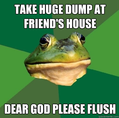 take huge dump at friend's house dear god please flush  Foul Bachelor Frog