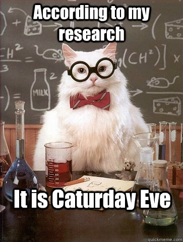 According to my research It is Caturday Eve - According to my research It is Caturday Eve  Chemistry Cat