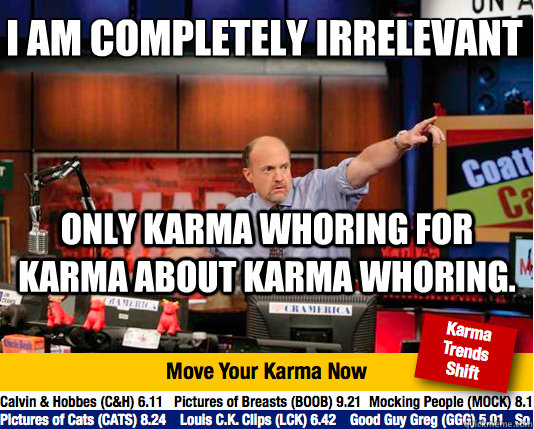 I am completely irrelevant
 Only karma whoring for karma about karma whoring.  Mad Karma with Jim Cramer