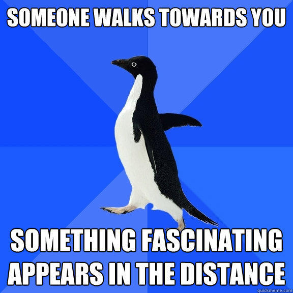 Someone walks towards you Something fascinating appears in the distance - Someone walks towards you Something fascinating appears in the distance  Socially Awkward Penguin