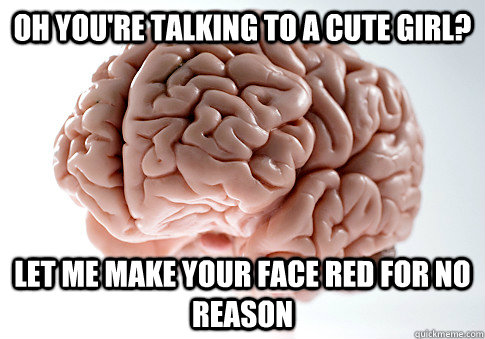 oh you're talking to a cute girl? let me make your face red for no reason  Scumbag Brain