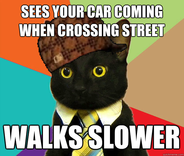 sees your car coming when crossing street walks slower - sees your car coming when crossing street walks slower  Scumbag Cat