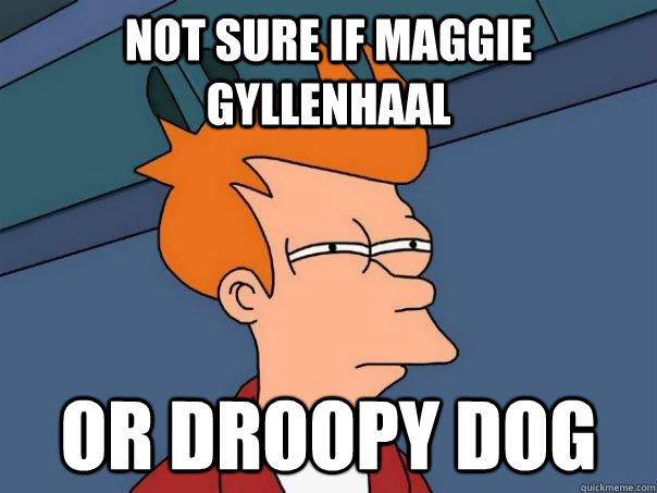 NOt sure if Maggie Gyllenhaal Or Droopy Dog  Futurama Fry