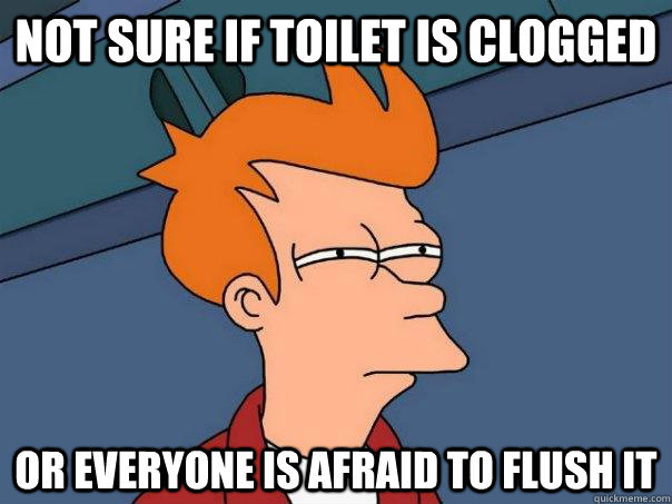 not sure if toilet is clogged Or everyone is afraid to flush it  Futurama Fry