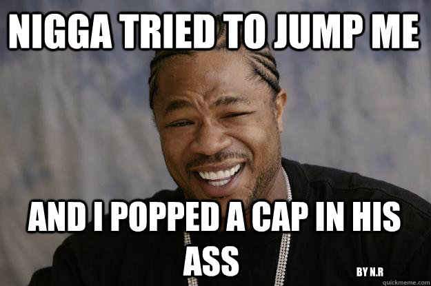 nigga tried to jump me   and i popped a cap in his ass by n.r  Xzibit meme