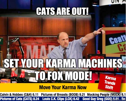 Cats Are Out!
 Set your karma machines to Fox mode!  Mad Karma with Jim Cramer