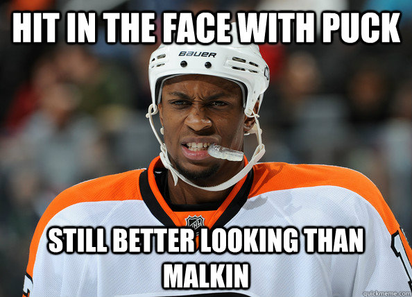 Hit in the face with puck Still better looking than malkin - Hit in the face with puck Still better looking than malkin  Simmonds