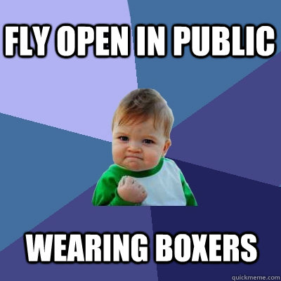 Fly open in public wearing boxers  Success Kid