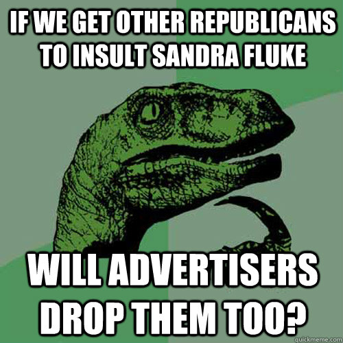 If we get other republicans to insult Sandra Fluke Will advertisers drop them too?  Philosoraptor