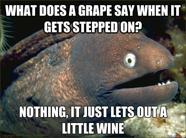 What does a grape say when it gets stepped on? Nothing, it just lets out a little wine  